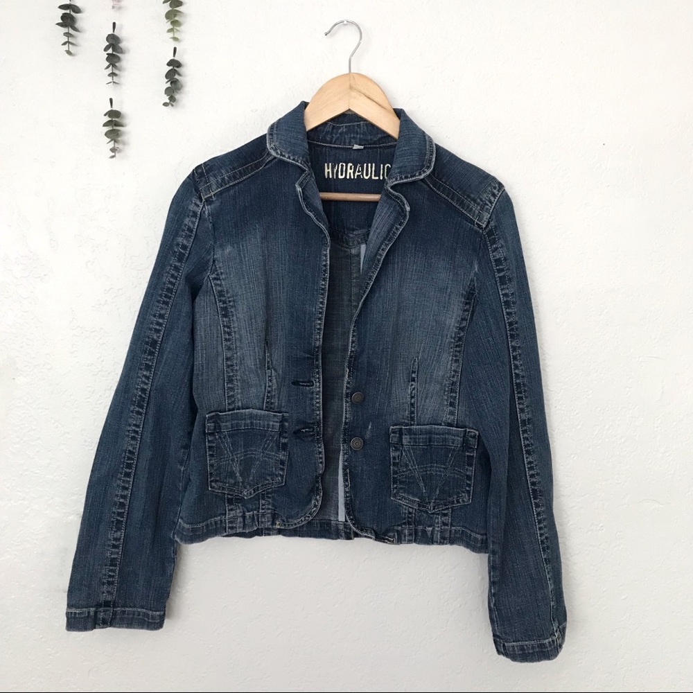 Hydraulic Distressed Denim Jean Jacket